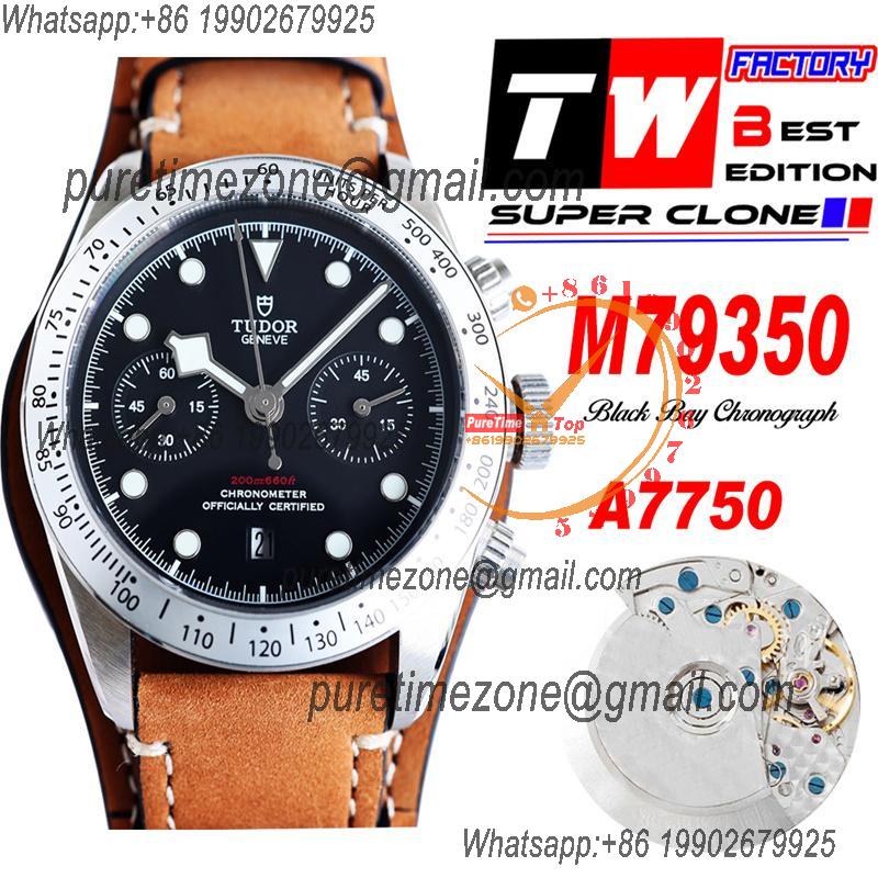 M79350 BLACK BAY CHRONO Automatic Chronograph Mens Watch TWF Black Steel Dial Brown Leather Strap Super Clone