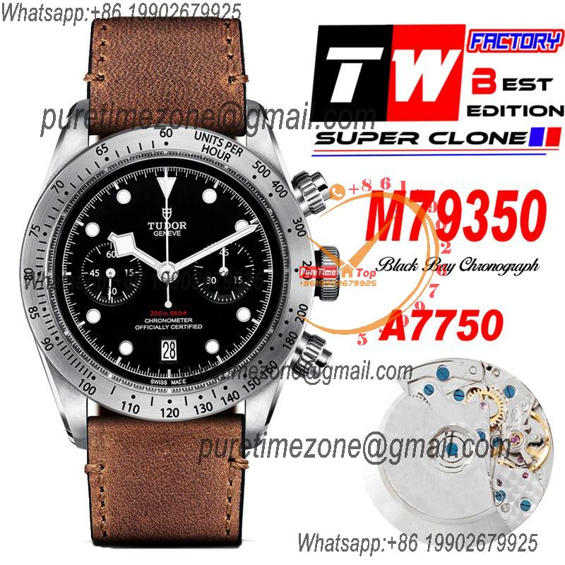 M79350 BLACK BAY CHRONO Automatic Chronograph Mens Watch TWF Steel Case Black Dial Brown Leather Strap Super Clone