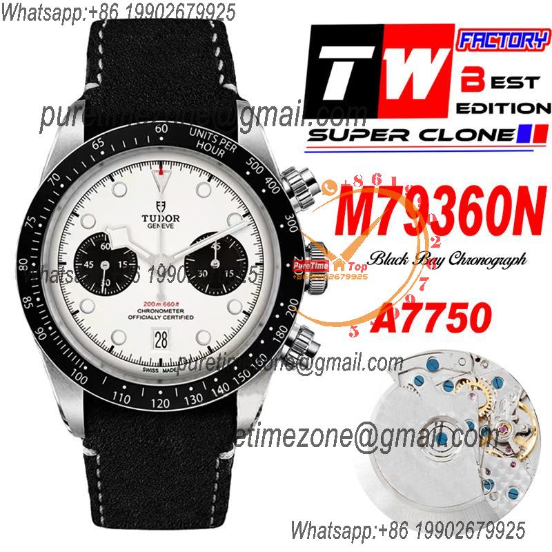 M79360N BLACK BAY CHRONO Automatic Chronograph Mens Watch TWF Steel Case White Dial Black Leather Strap Super Clone