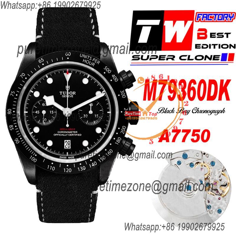 M79360DK BLACK BAY CHRONO Automatic Chronograph Mens Watch TWF All Black Steel Dial Leather Strap Super Clone