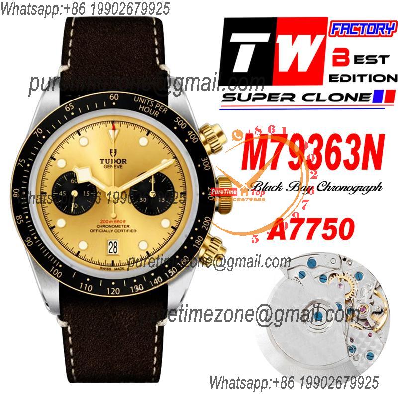 M79363N BLACK BAY CHRONO Automatic Chronograph Mens Watch TWF Two Tone Gold Dial Brown Leather Strap Super Clone