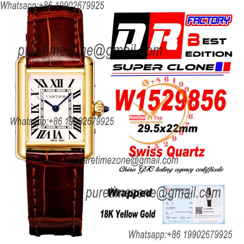 W1529856 Tank Louis S Wrapped Yellow Gold 22mm Swiss Quartz Womens Watch DRF Best Edition White Dial Brown Croc Leather