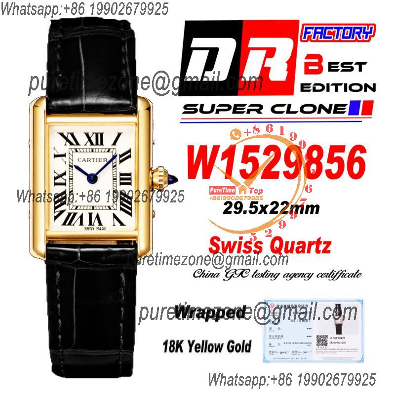 W1529856 Tank Louis S Wrapped Yellow Gold 22mm Swiss Quartz Womens Watch DRF Best Edition White Dial Black Croc Leather