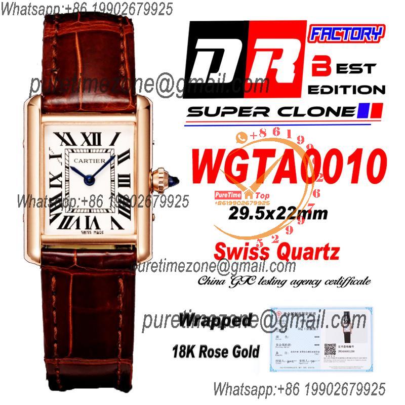 WGTA0010 Tank Louis S Wrapped Rose Gold 22mm Swiss Quartz Womens Watch DRF Best Edition White Dial Brown Croc Leather