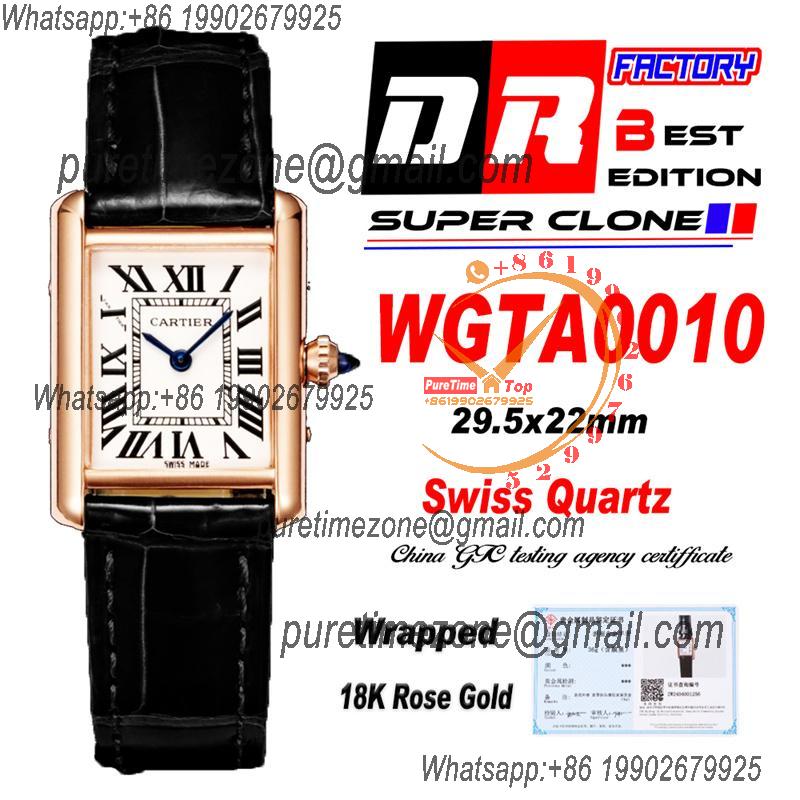 WGTA0010 Tank Louis S Wrapped Rose Gold 22mm Swiss Quartz Womens Watch DRF Best Edition White Dial Black Croc Leather