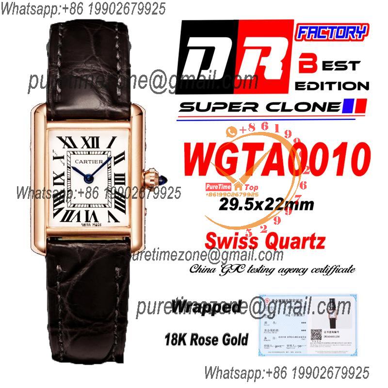 WGTA0010 Tank Louis S Wrapped Rose Gold 22mm Swiss Quartz Womens Watch DRF Best Edition White Dial Gray Croc Leather