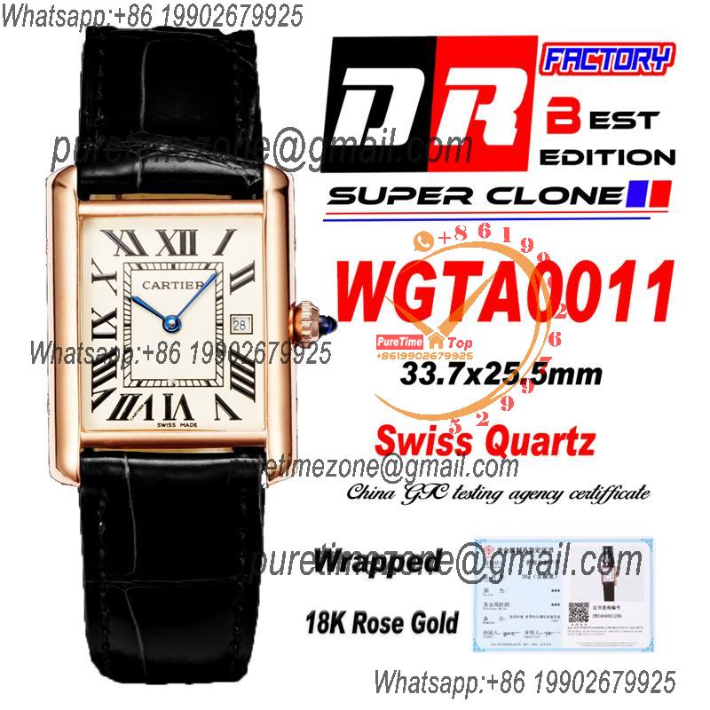 WGTA0011 Tank Louis L Wrapped Rose Gold 25.5mm Swiss Quartz Unisex Watch DRF Best Edition White Dial Black Croc Leather