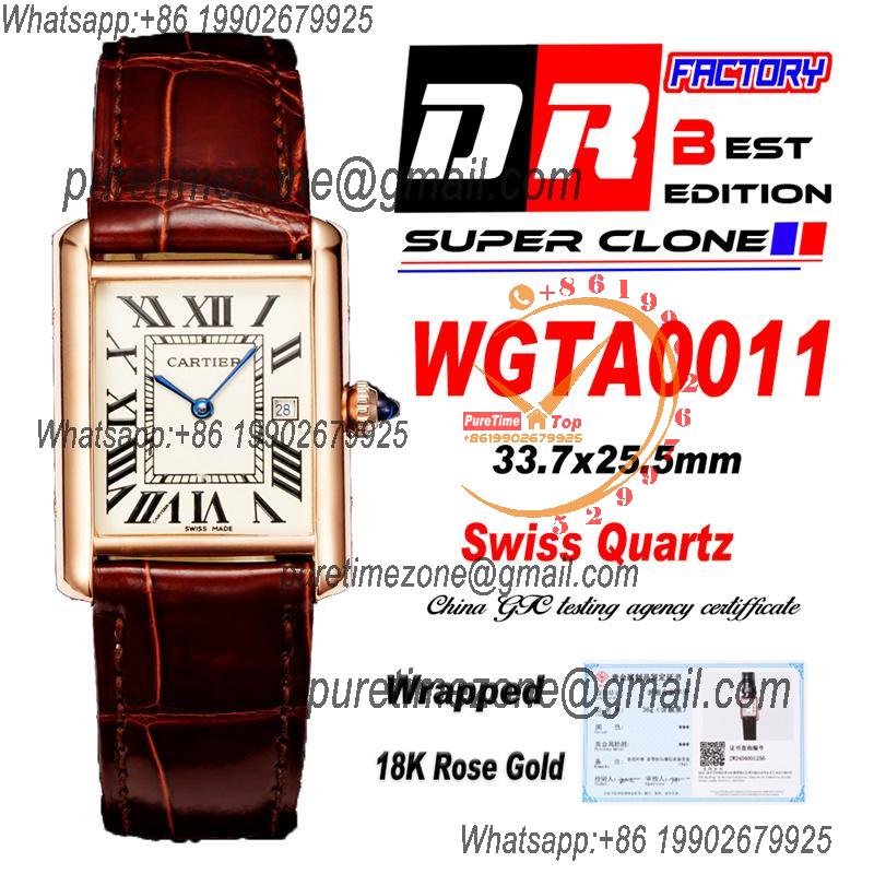 WGTA0011 Tank Louis L Wrapped Rose Gold 25.5mm Swiss Quartz Unisex Watch DRF Best Edition White Dial Brown Croc Leather