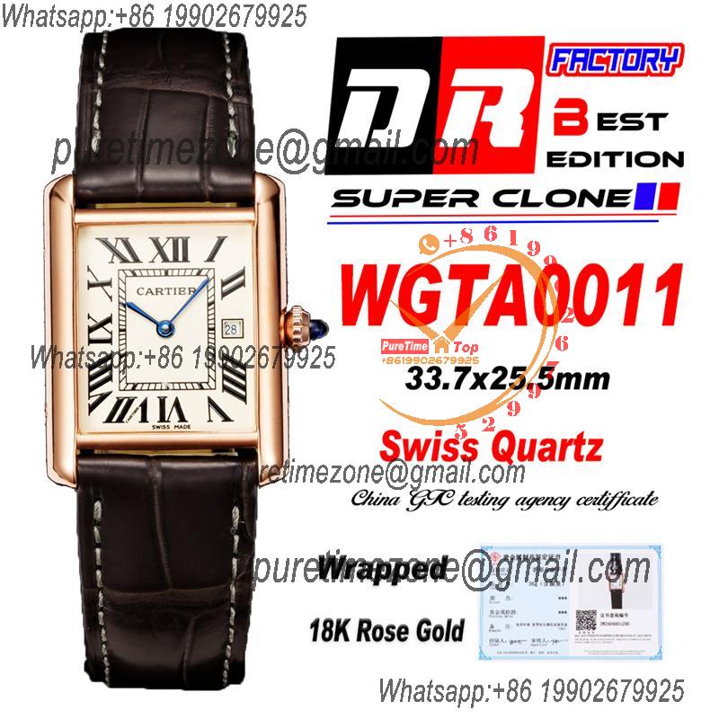 WGTA0011 Tank Louis Wrapped Rose Gold 25.5mm Swiss Quartz Unisex Watch DRF Best Edition White Dial Gray Croc Leather