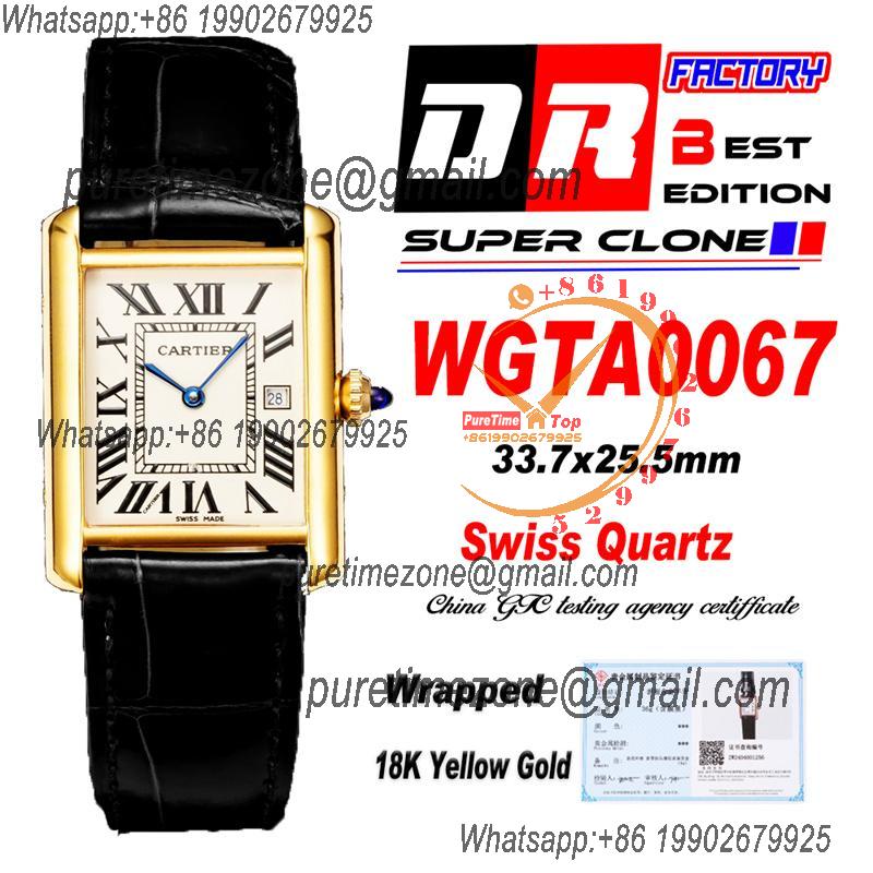 WGTA0067 Tank Louis L Wrapped Yellow Gold 25.5mm Swiss Quartz Unisex Watch DRF Best Edition White Dial Black Croc Leathe