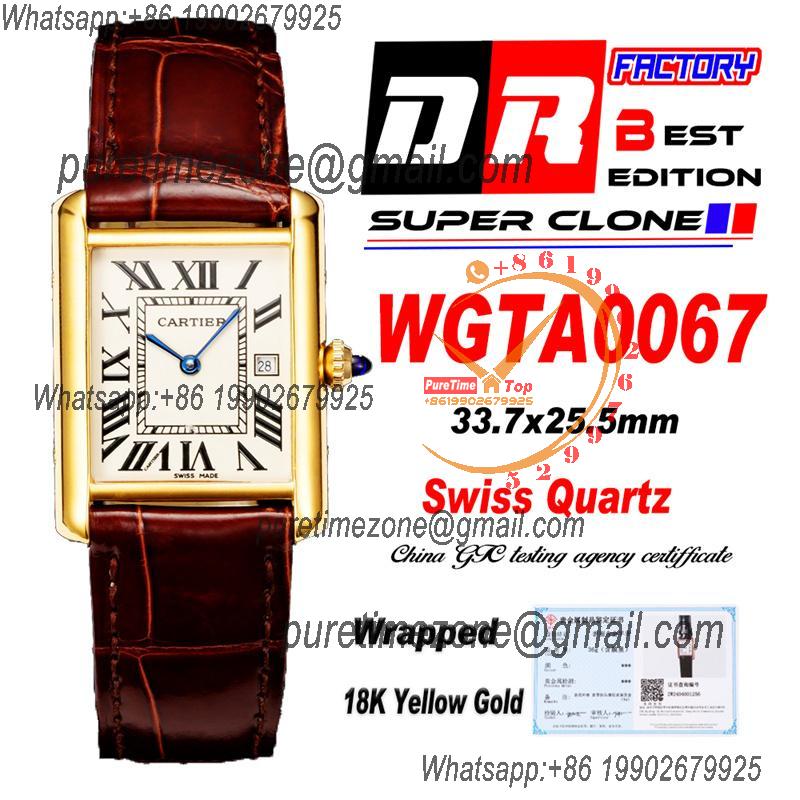 WGTA0067 Tank Louis L Wrapped Yellow Gold 25.5mm Swiss Quartz Unisex Watch DRF Best Edition White Dial Brown Croc Leathe