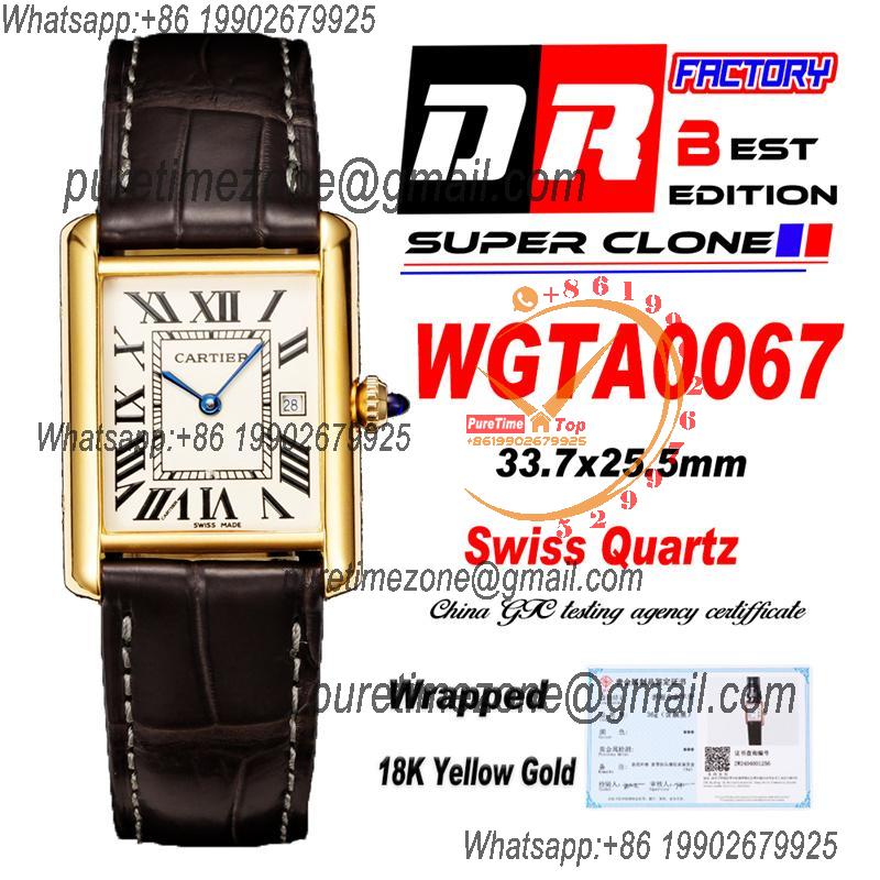 WGTA0067 Tank Louis L Wrapped Yellow Gold 25.5mm Swiss Quartz Unisex Watch DRF Best Edition White Dial Gray Croc Leathe