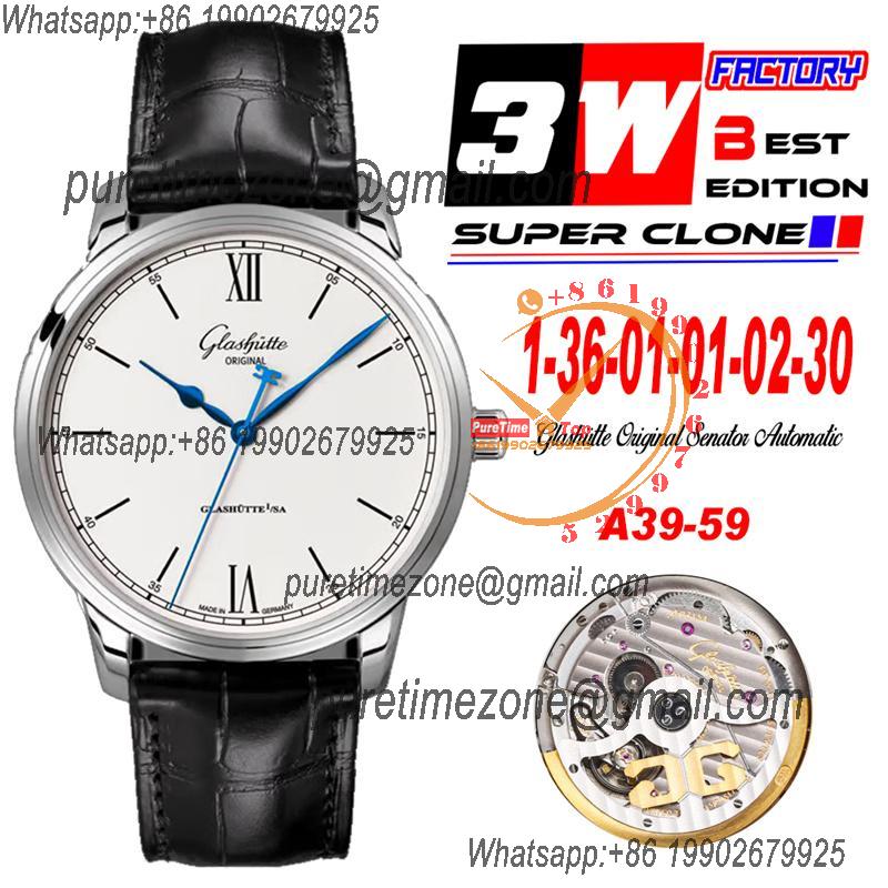 Senator Excellence A36-01 Automatic Mens Watch 3WF 1-36-01-01-02-30 White Dial Roman Black Leather Best Edition