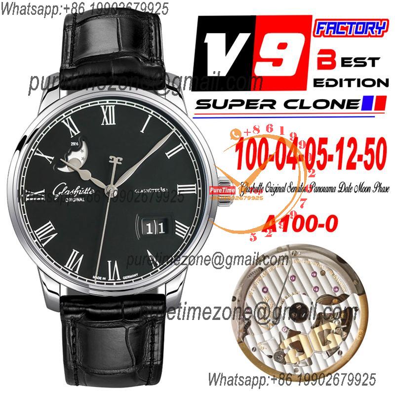 Excellence Panorama Date Moon Phase Automatic Mens Watch 100-04-05-12-50 V9F Black Dial Leather Best Edition