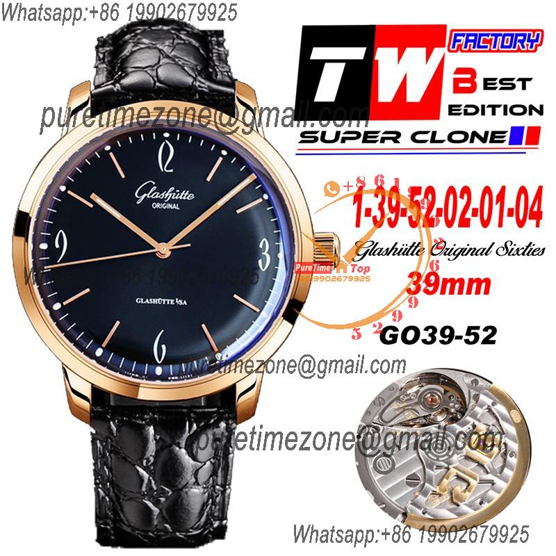 Senator Sixties A3952 Automatic Mens Watch 1-39-52-02-01-04 TWF Best Edition Rose Gold Black Dial Black Leather