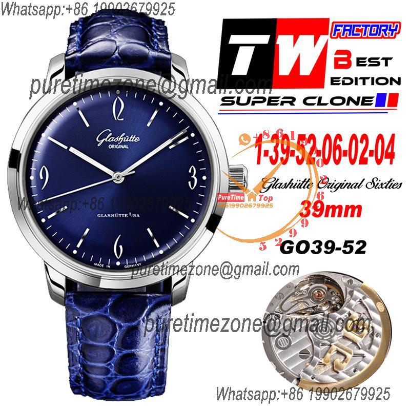 Senator Sixties A3952 Automatic Mens Watch 1-39-52-06-02-04 TWF Best Edition Steel Blue Dial Black Leather