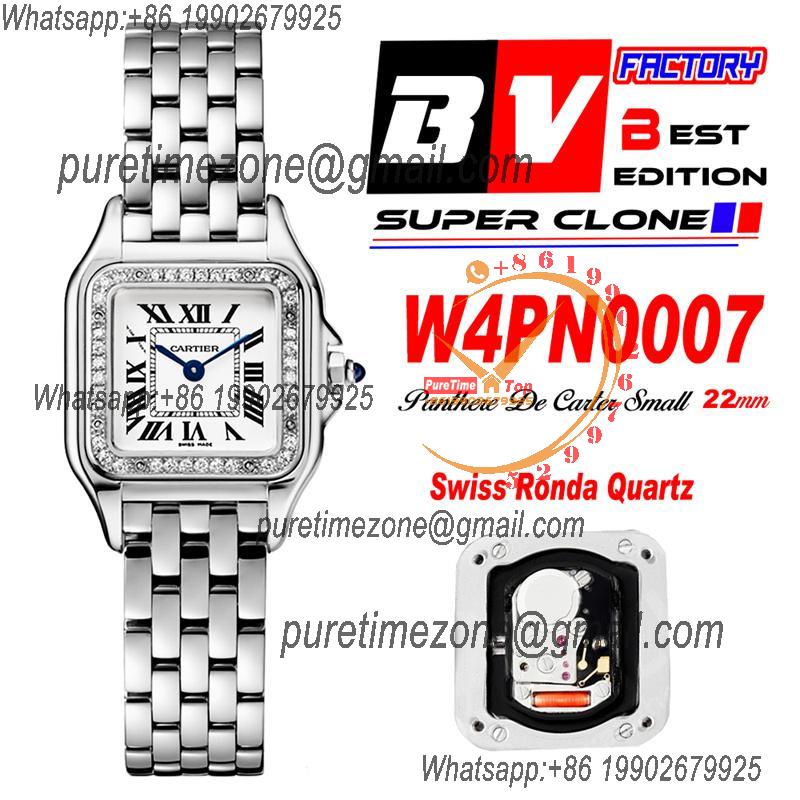 W4PN0007 Swiss Ronda Quartz Ladies Watch BVF 22mm Small Diamonds Bezel White Dial SS Bracelet Best Ediiton