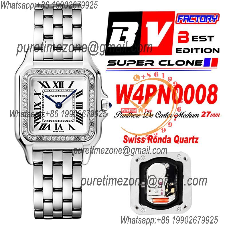 W4PN0008 Swiss Ronda Quartz Ladies Watch BVF 27mm Medium Diamonds Bezel White Dial SS Bracelet Best Ediiton