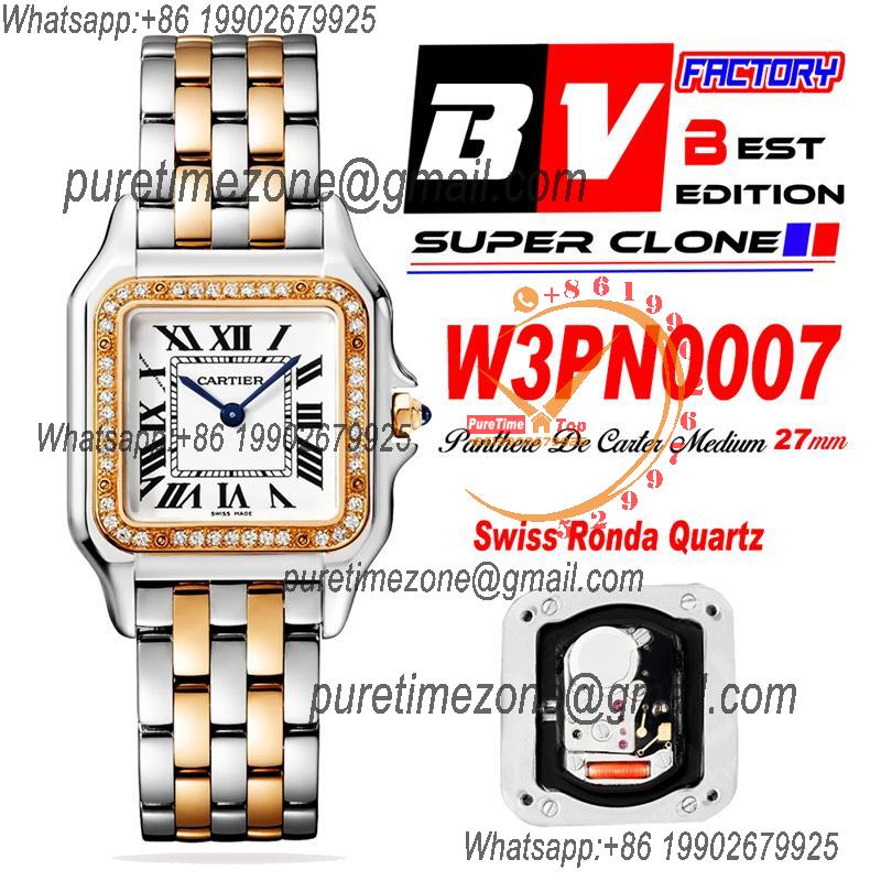 W3PN0007 Swiss Ronda Quartz Ladies Watch BVF 27mm Medium Diamonds Bezel Two Tone RG White Dial SS Bracelet Best Ediiton