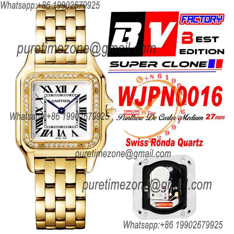 WJPN0016 Swiss Ronda Quartz Ladies Watch BVF 27mm Medium Diamonds Bezel YG White Dial SS Bracelet Best Ediiton