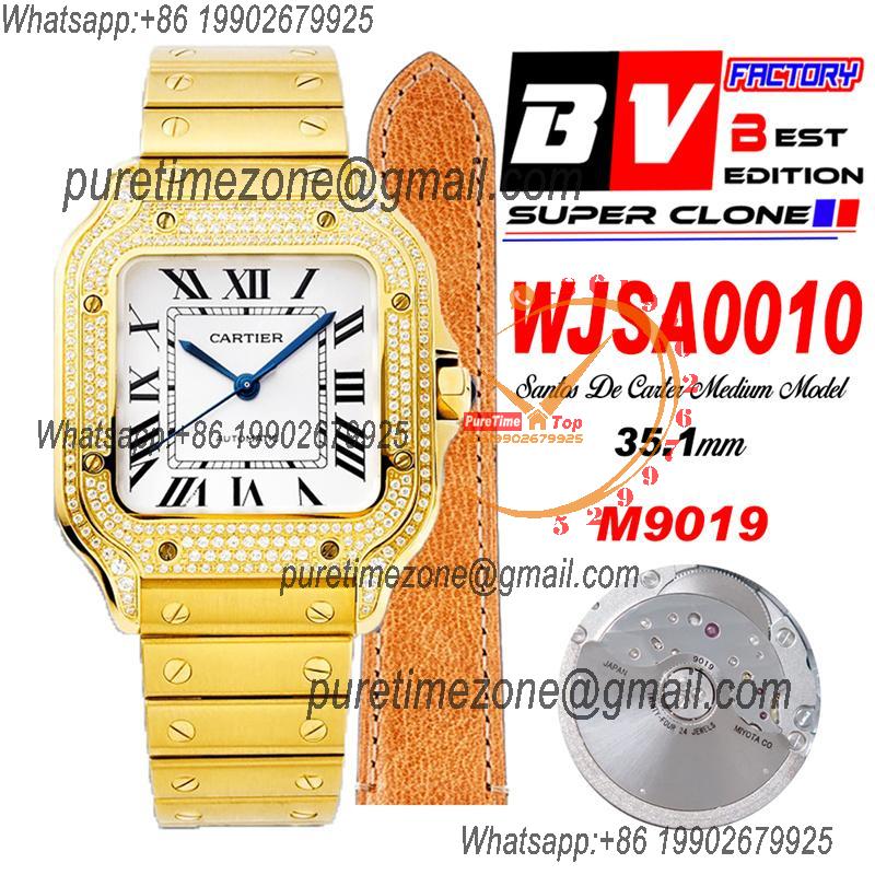 Santos WJSA0010 M9015 Automatic Ladies Watch Best Edition BVF Medium 35mm Diamonds Case YG White Dial SS Bracelet