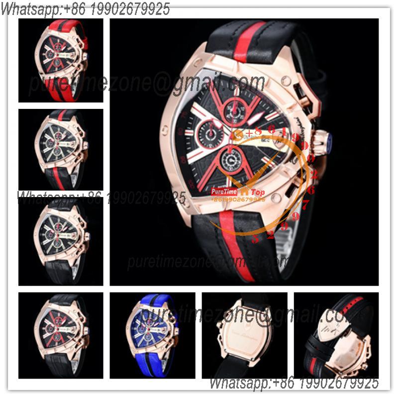 TONINO LAMBORGHINI Spyder 9003 Quartz Chronograph Mens Watch Rose Gold Black Dial Red Leather Stopwatch