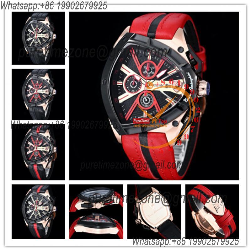 TONINO LAMBORGHINI Spyder 9004 Quartz Chronograph Mens Watch Rose Gold Black Bezel  Red Leather Stopwatch