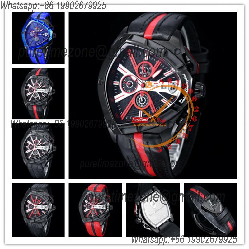 TONINO LAMBORGHINI Spyder 9002 Quartz Chronograph Mens Watch DLC Black Steel Red Dial Leather Stopwatch