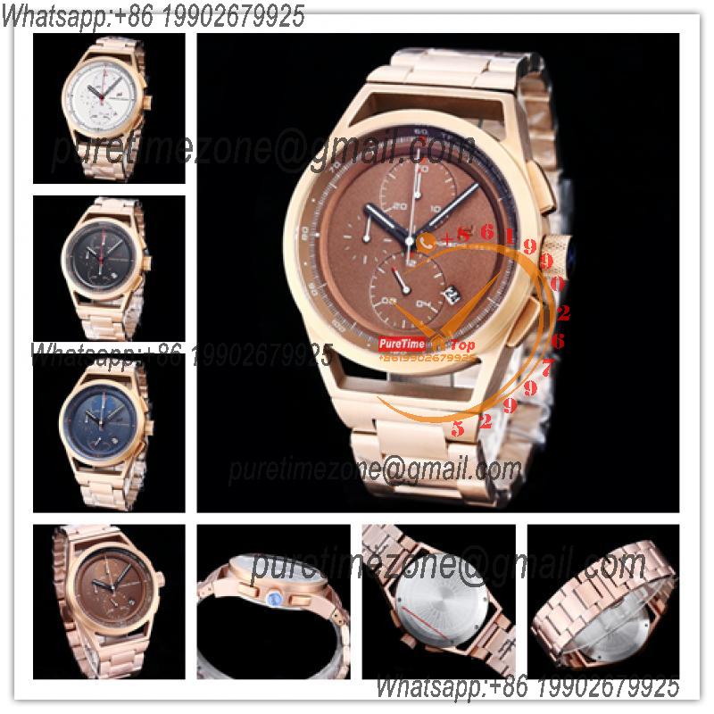 Porsche Design Chronotimer Collection Japan quartz chronograph Mens Watch Rose Gold Brown Dial SS Bracelet Stopwatch