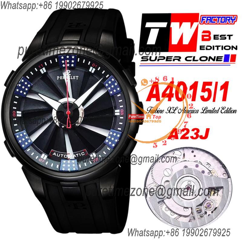 Turbine XL A4015/1 A23J Automatic Mens Watch America Limited Edition TWF DLC Black USA Flag Rotating Dial Rubbe