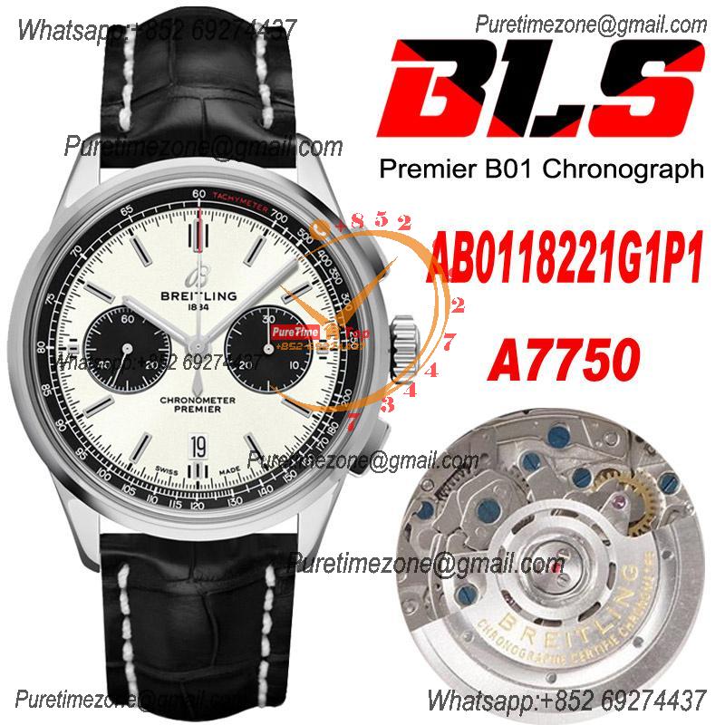 Premier B01 AB0118 A7750 Automatic Chronograph Mens Watch BLSF 42 Bentley Racing White Dial Leather Strap Best Edition