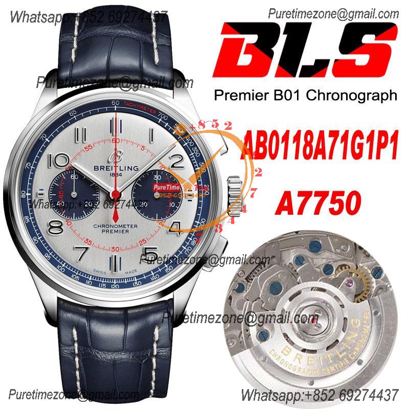 Premier B01 AB0118 A7750 Automatic Chronograph Mens Watch BLSF 42 Bentley Racing Silver Dial Leather Strap Best Edition