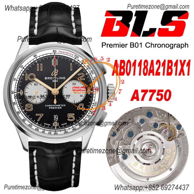 Premier B01 AB0118 A7750 Automatic Chronograph Mens Watch BLSF 42 Bentley Racing Black Dial Leather Strap Best Edition