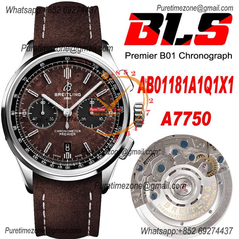 Premier B01 AB0118 A7750 Automatic Chronograph Mens Watch BLSF 42 Bentley Racing Brown Dial Leather Strap Best Edition