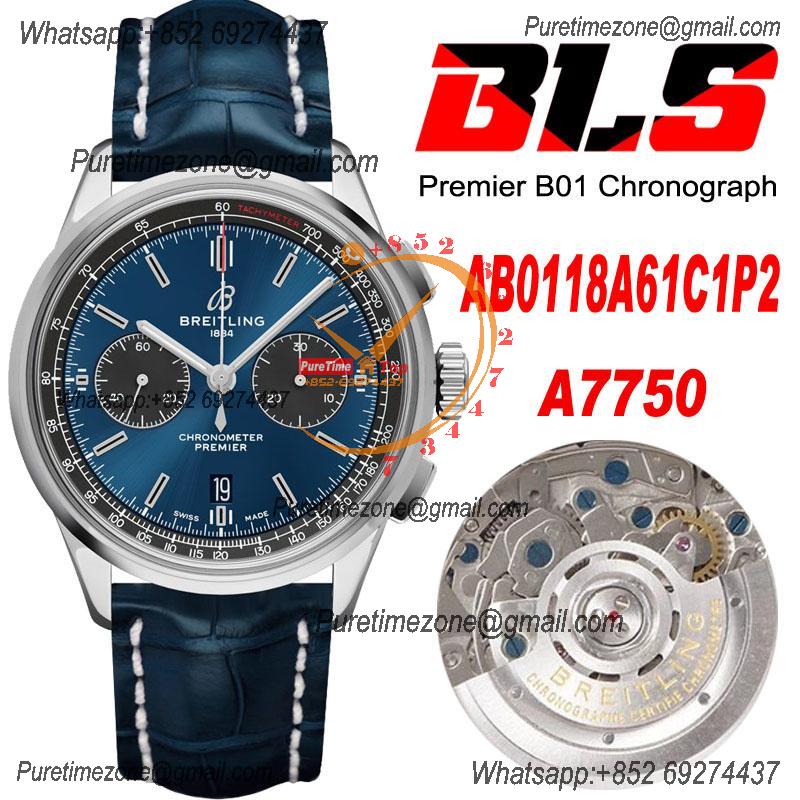 Premier B01 AB0118 A7750 Automatic Chronograph Mens Watch BLSF 42 Bentley Racing Blue Dial Leather Strap Best Edition