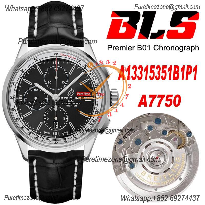 Premier B01 A13315351 A7750 Automatic Chronograph Mens Watch BLSF 42 Bentley Racing Black Dial Leather Best Edition