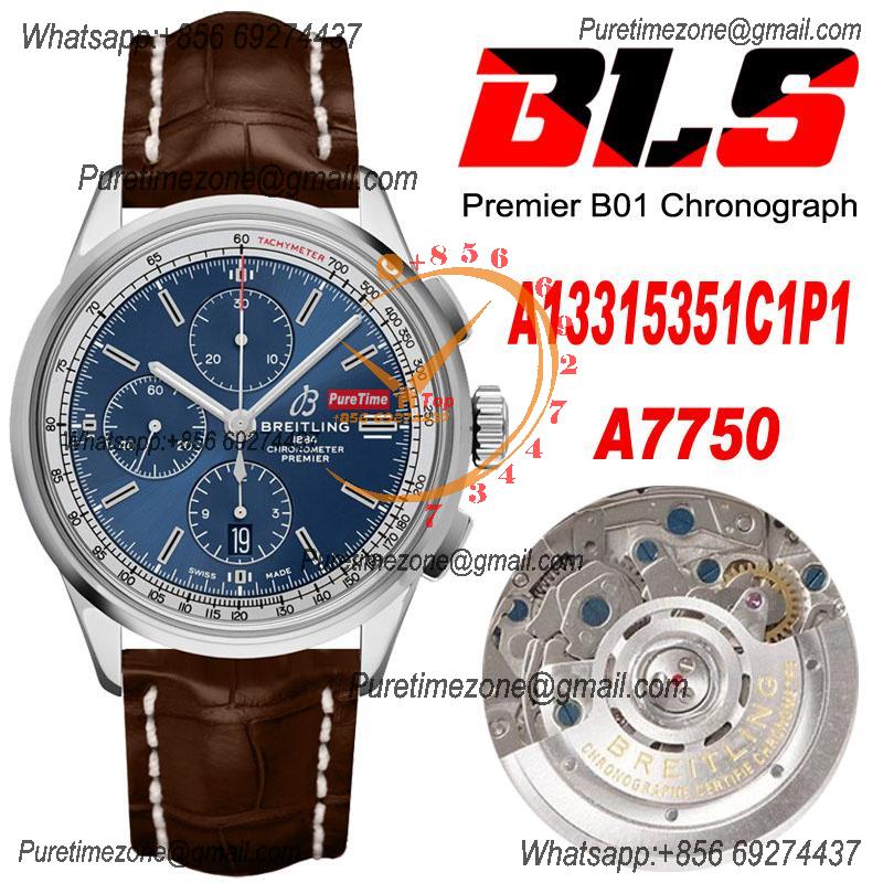 Premier B01 A13315351 A7750 Automatic Chronograph Mens Watch BLSF 42 Bentley Racing Blue Dial Leather Best Edition