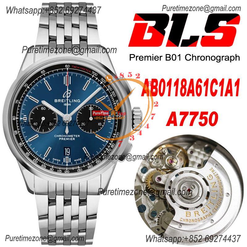 Premier B01 AB0118 A7750 Automatic Chronograph Mens Watch BLSF 42 Bentley Racing Blue Dial SS Bracelet Best Edition