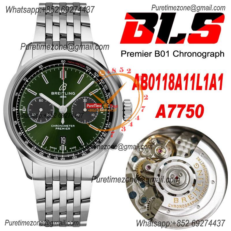 Premier B01 AB0118 A7750 Automatic Chronograph Mens Watch BLSF 42 Bentley Racing Green Dial SS Bracelet Best Edition