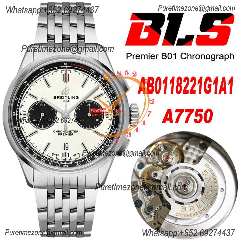 Premier B01 AB0118 A7750 Automatic Chronograph Mens Watch BLSF 42 Bentley Racing White Dial SS Bracelet Best Edition