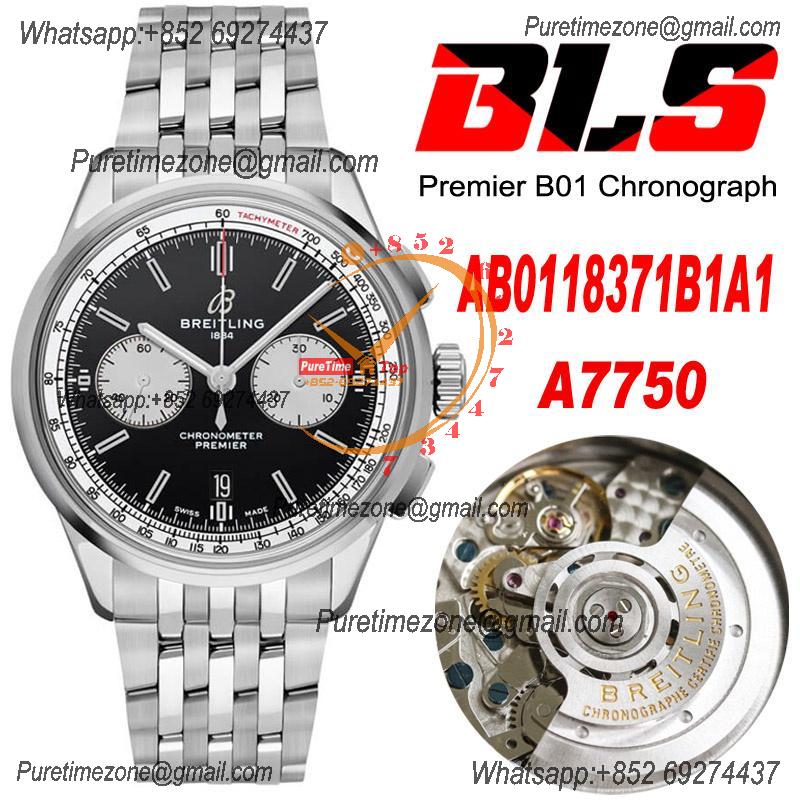 Premier B01 AB0118 A7750 Automatic Chronograph Mens Watch BLSF 42 Bentley Racing Black Dial SS Bracelet Best Edition