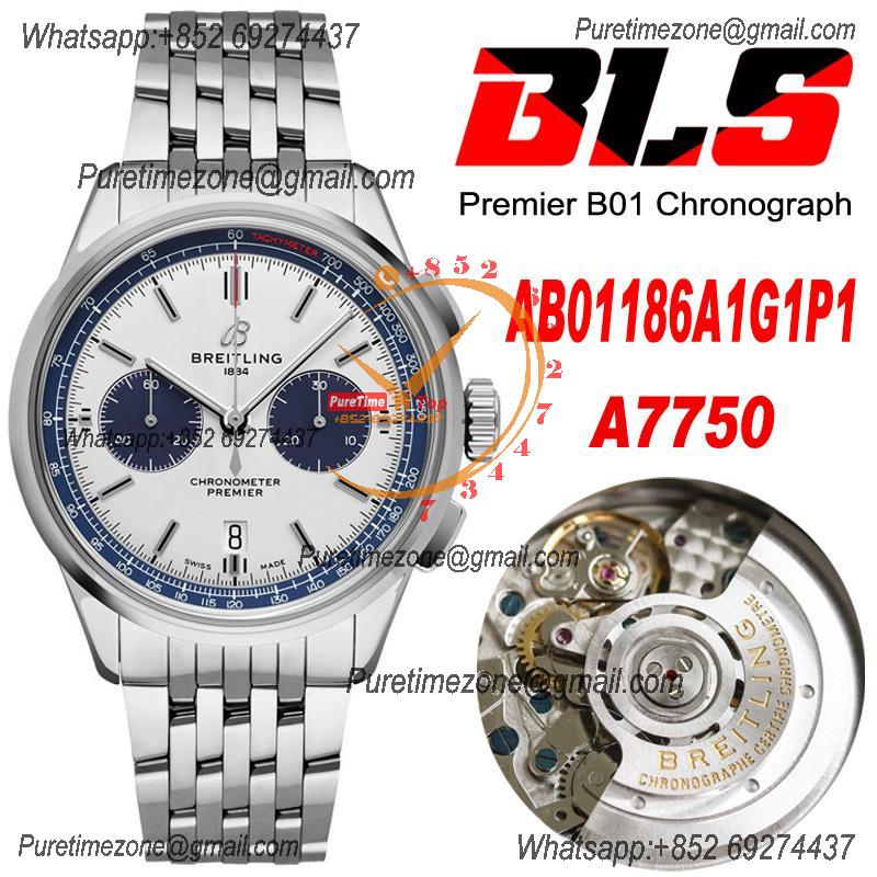 Premier B01 AB0118 A7750 Automatic Chronograph Mens Watch BLSF 42 Bentley Racing White Dial SS Bracelet Best Edition