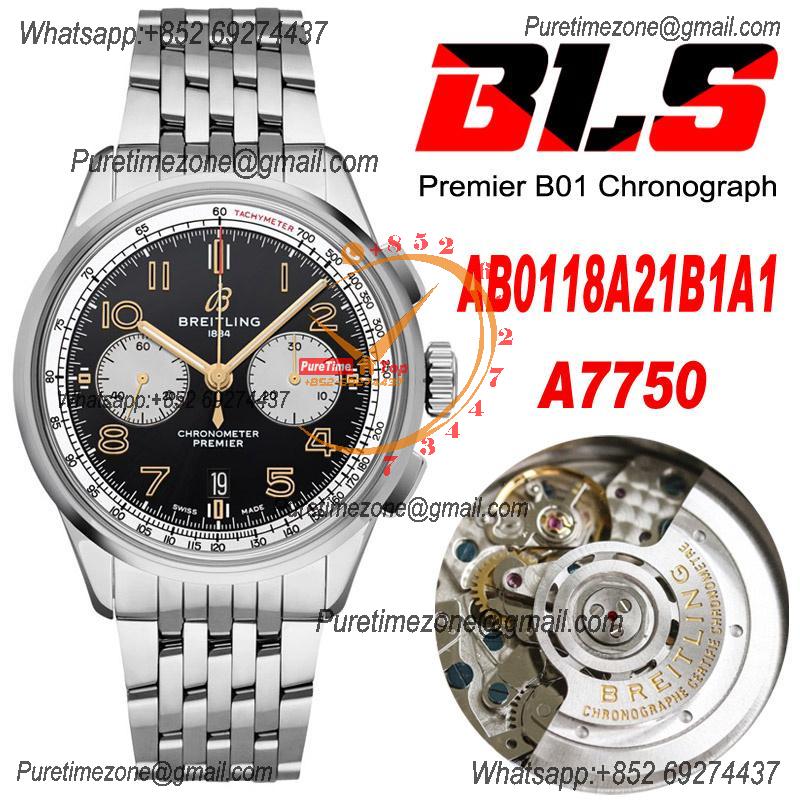 Premier B01 AB0118 A7750 Automatic Chronograph Mens Watch BLSF 42 Bentley Racing Black Dial SS Bracelet Best Edition