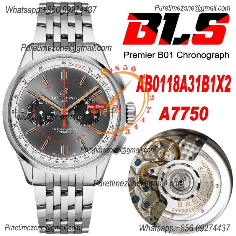 Premier B01 AB0118 A7750 Automatic Chronograph Mens Watch BLSF 42 Bentley Racing Gray Dial SS Bracelet Best Edition