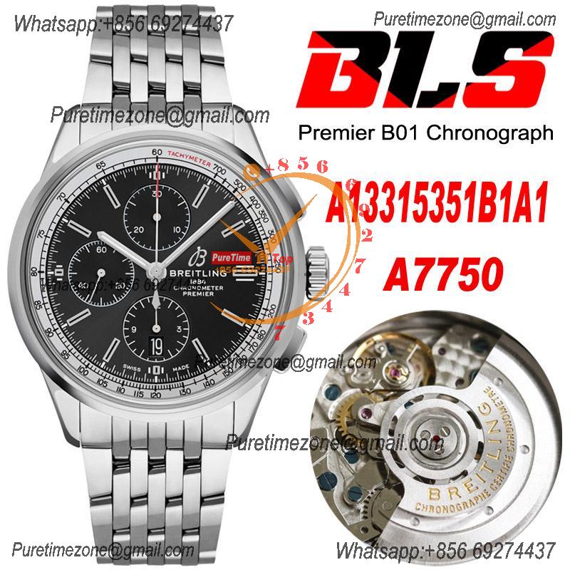 Premier B01 A13315351 A7750 Automatic Chronograph Mens Watch BLSF 42 Bentley Racing Black Dial SS Bracelet Best Edition