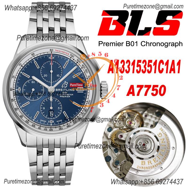 Premier B01 A13315351 A7750 Automatic Chronograph Mens Watch BLSF 42 Bentley Racing Blue Dial SS Bracelet Best Edition