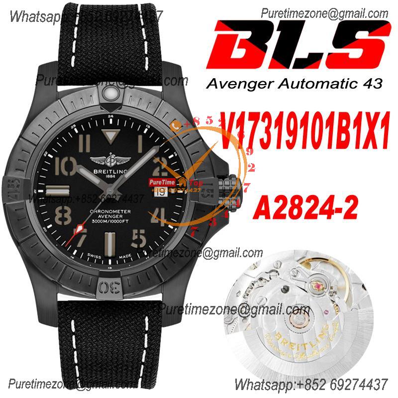 Avenger II Seawolf V17319101 PVD A2824 Automatic Mens Watch BLSF Best Edition Black Dial Nylon Strap