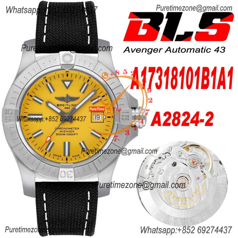 Avenger II Seawolf V17319101 A2824 Automatic Mens Watch BLSF Best Edition Yellow Dial Nylon Strap