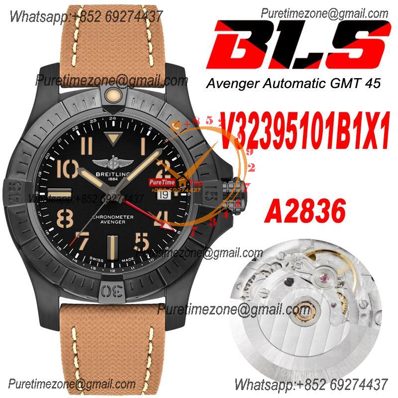 Avenger GMT V32395101 PVD A2836 Automatic Mens Watch BLSF Best Edition Black Dial Nylon Strap