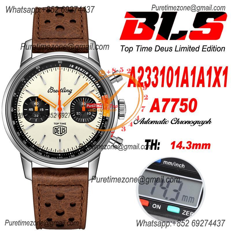 Top Time A233101 Limited Edition A7750 Automatic Chronograp Mens Watch Best Edition BLSF White Zorro Dial Brown Leather